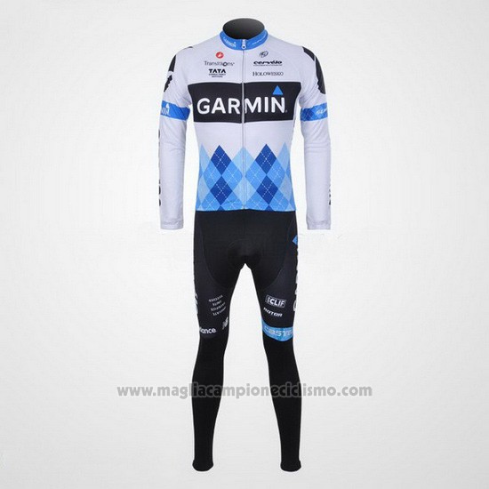 2011 Abbigliamento Ciclismo Garmin Cervelo Blu e Bianco Manica Lunga e Salopette